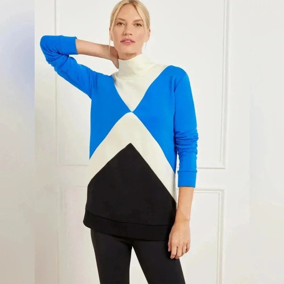 T By Talbots FRENCH TERRY COLORBLOCK MOCKNECK PULLOVER Sz Med petite - Picture 1 of 8